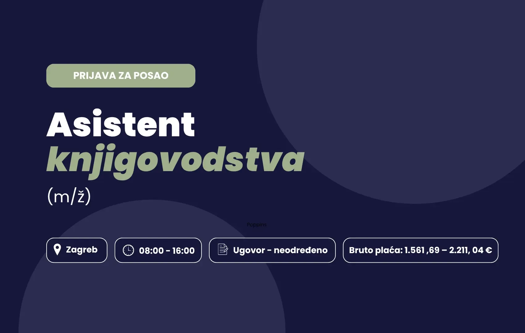 Prijava za posao: Asistent knjigovodstva (m/ž)