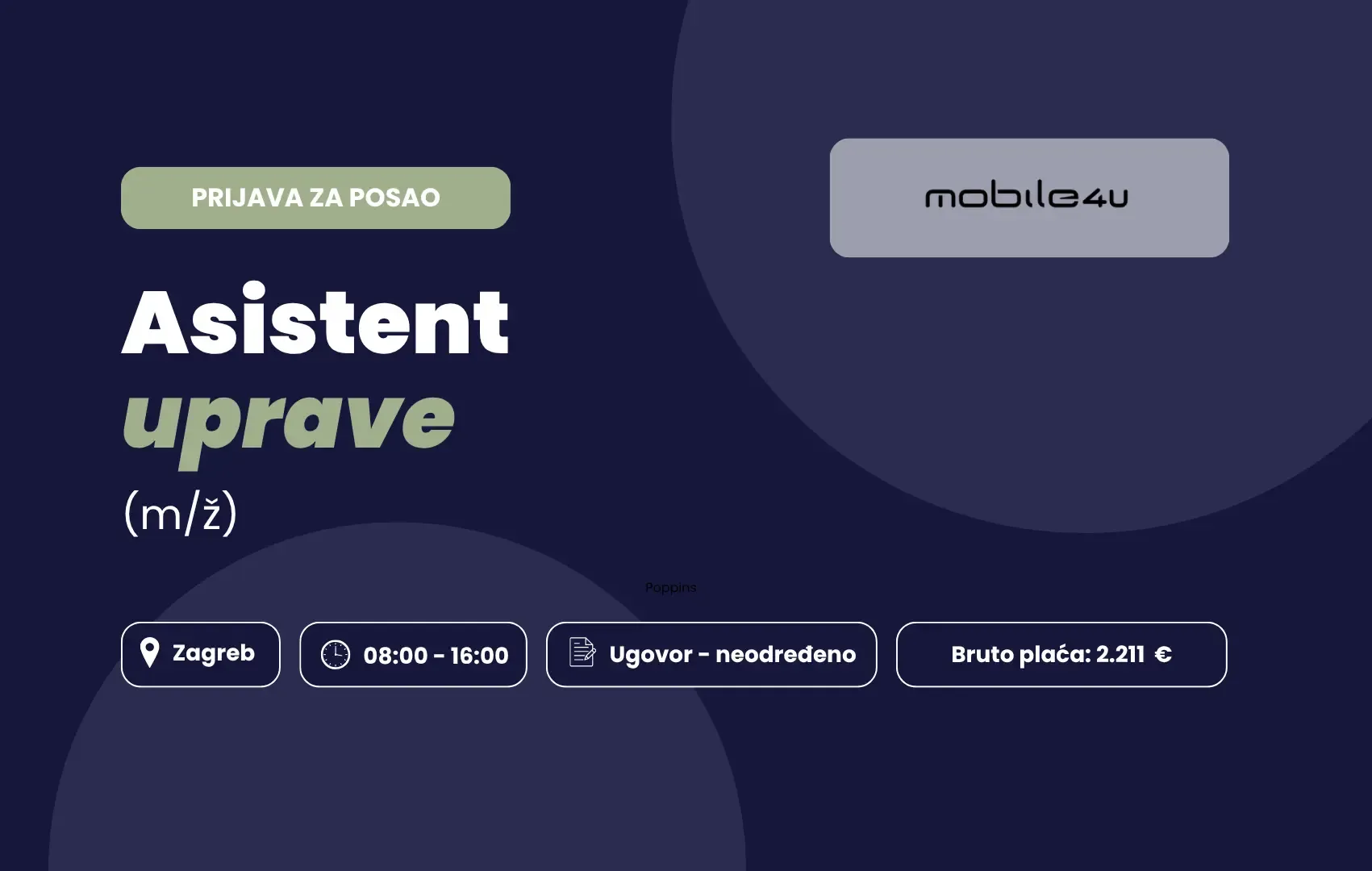 Prijava za posao: Asistent uprave (m/ž)